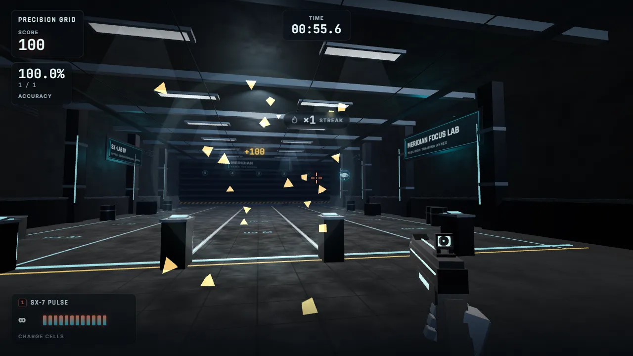 The Focus Lab precision grid arena mid-run